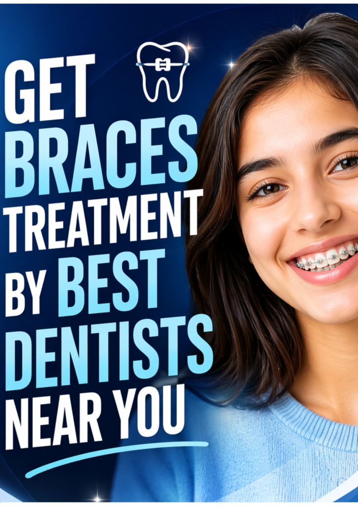 Braces treatment by expert dentist near me at nearby dental clinic in Laketown Kolkata, showing before and after teeth alignment, affordable orthodontic care by top-rated local dentist clinic for a perfect smile